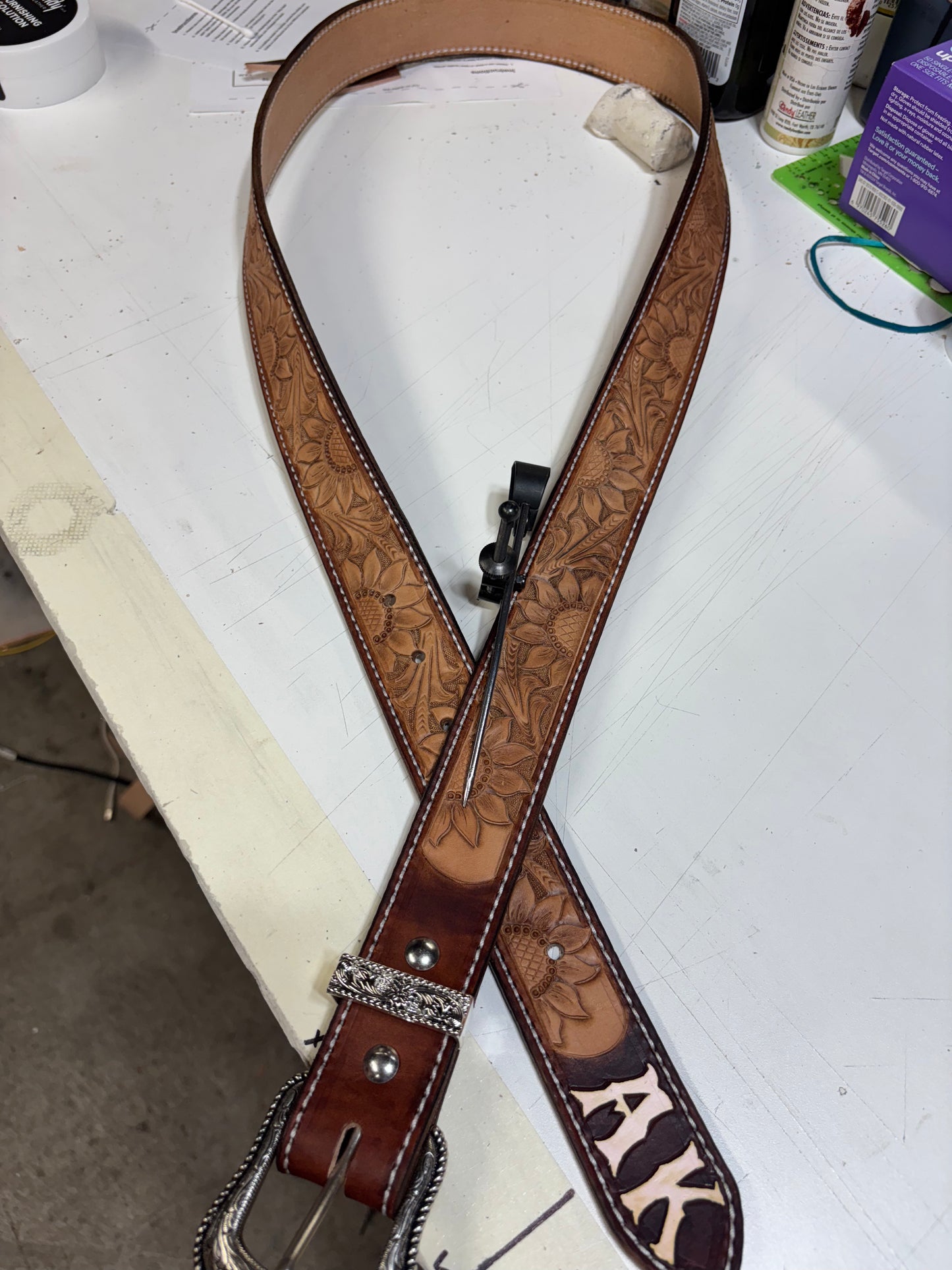 Sunflower tooled belt