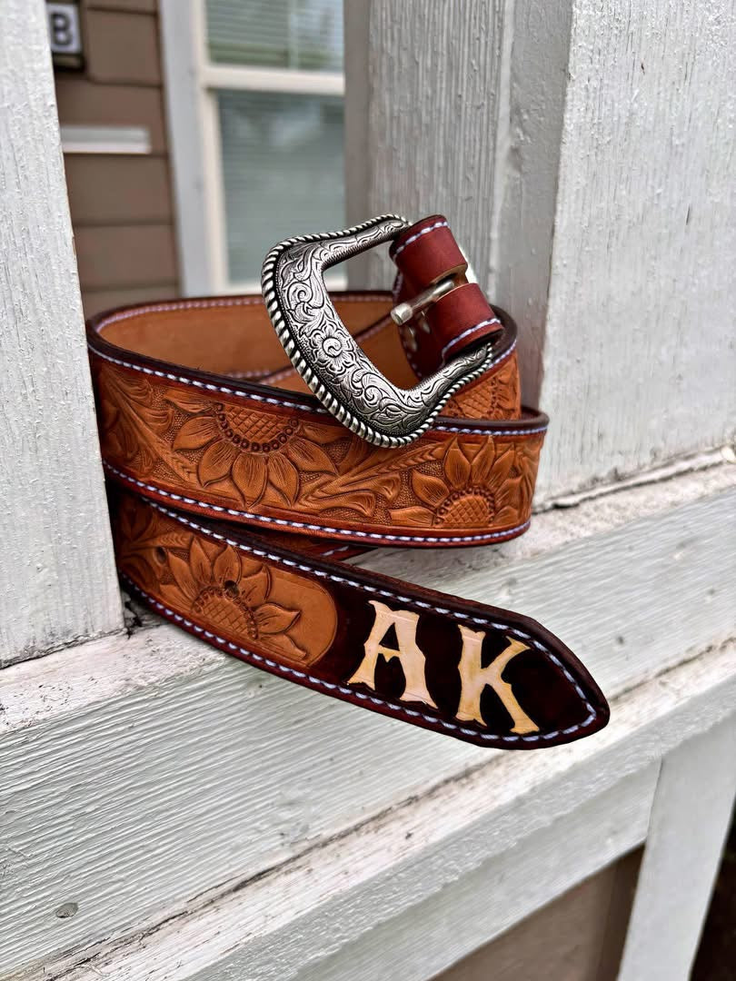 Sunflower tooled belt