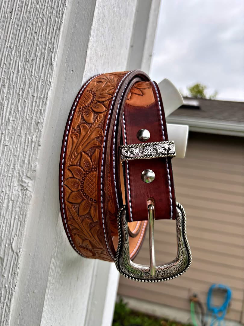 Sunflower tooled belt