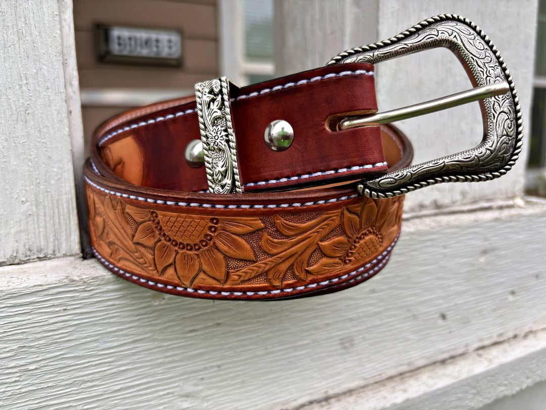 Sunflower tooled belt