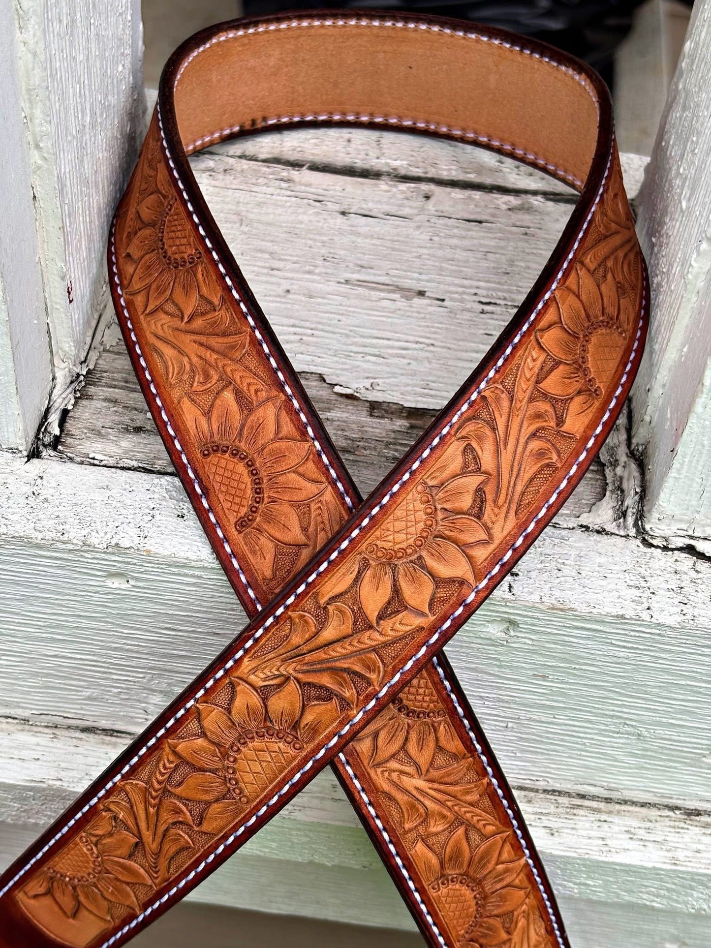 Sunflower tooled belt