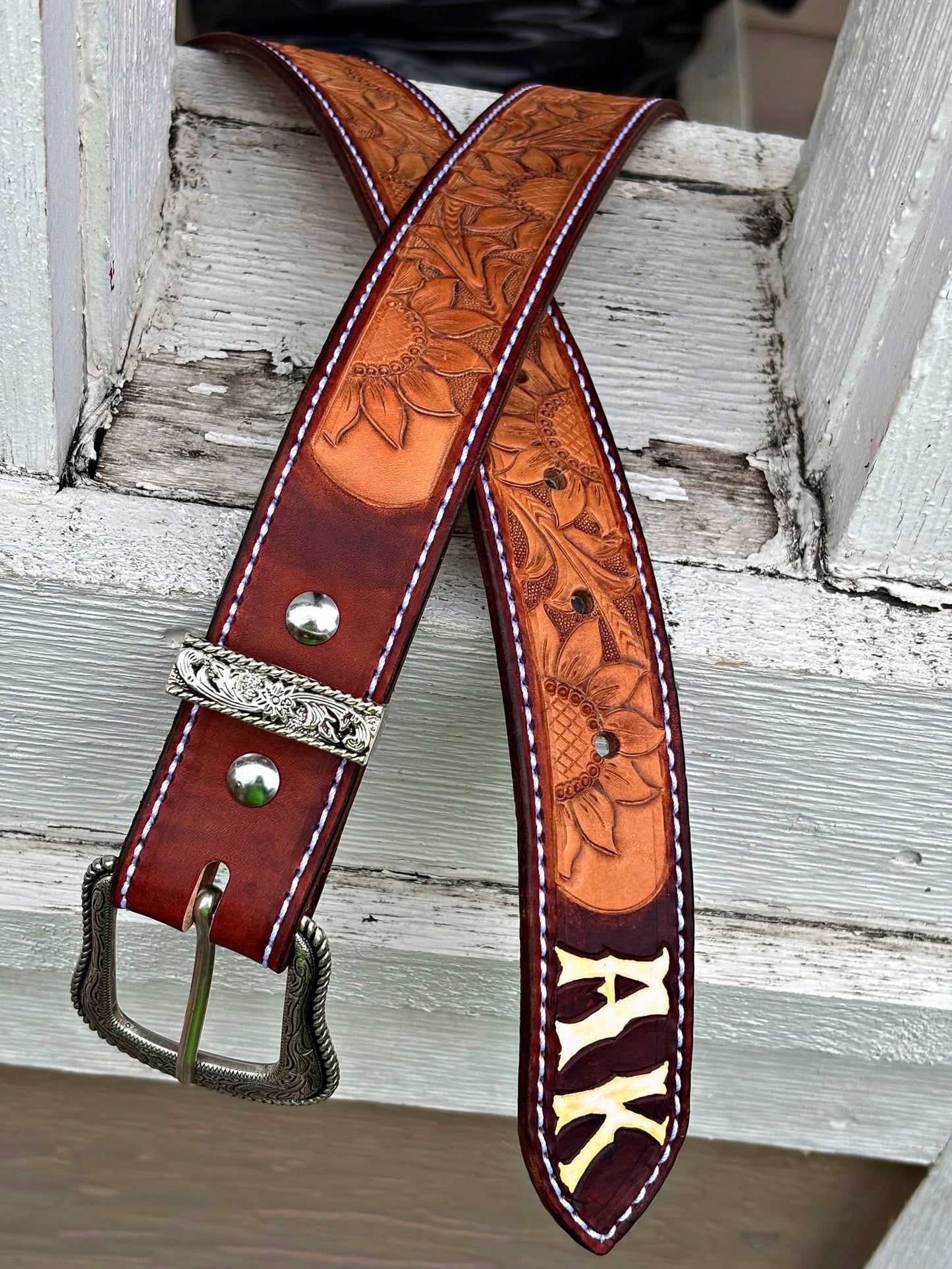 Sunflower tooled belt