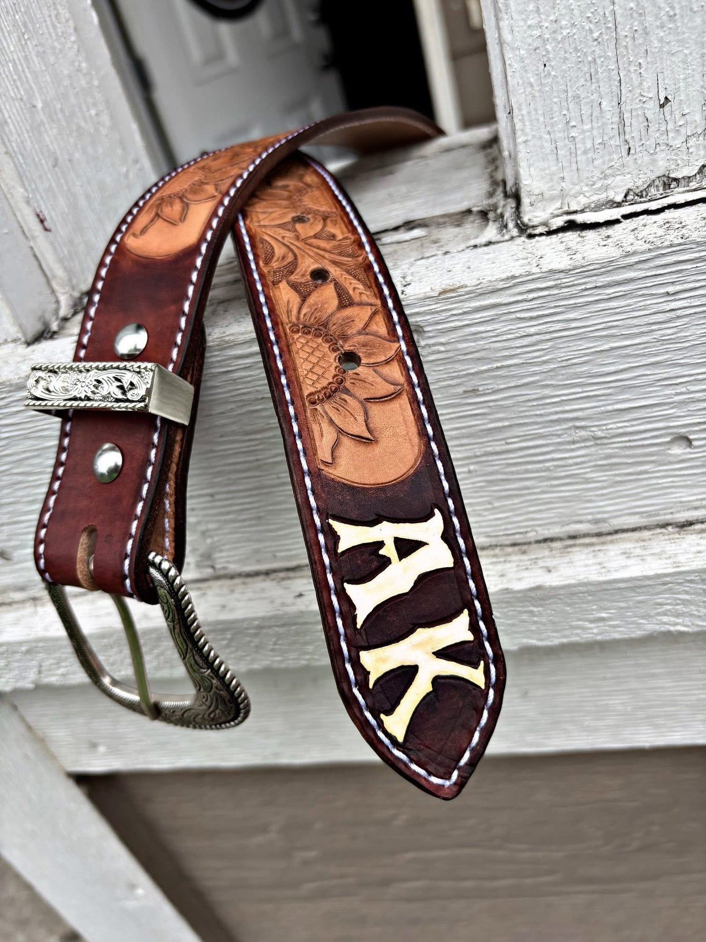 Sunflower tooled belt