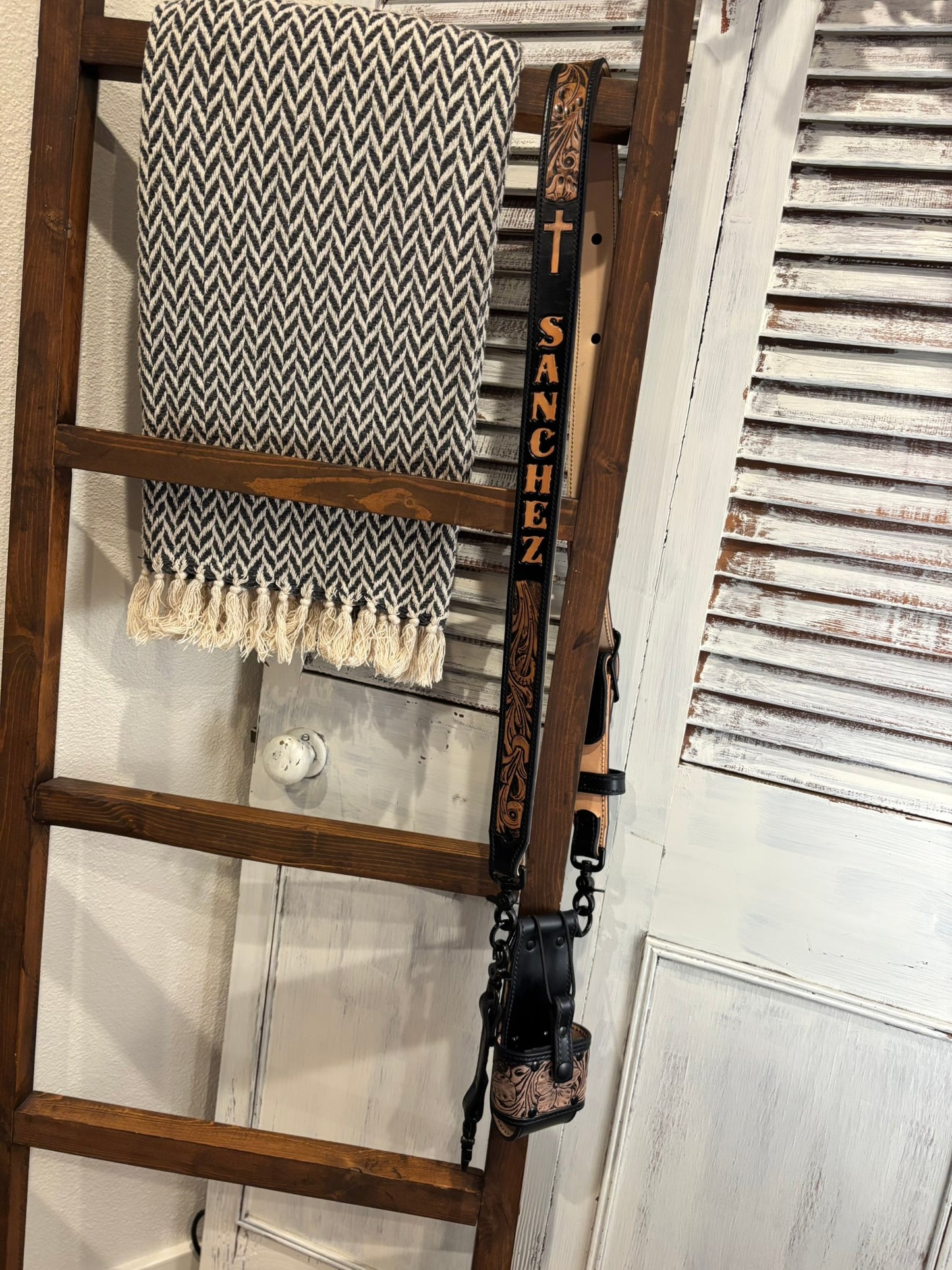 Floral Tooled Radio Strap